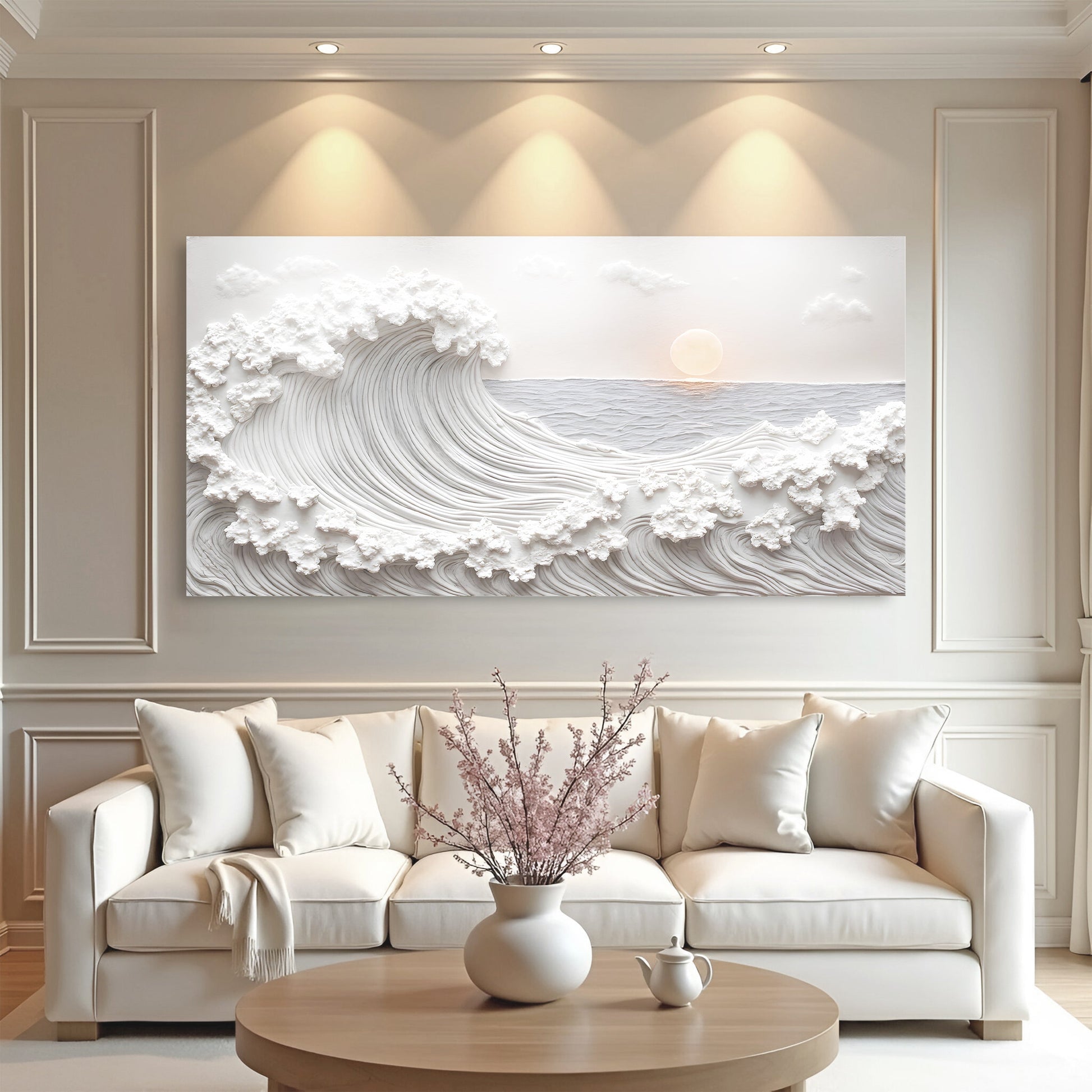Ocean Waves Abstract Wall Art canvas by Tailored Canvases; white wave relief with clouds on Tampa Home & Garden Store