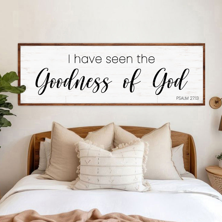 Canvas faith sign Psalm 27:13 by Tailored Canvases, white distressed panel with wood frame on Tampa Home & Garden Store