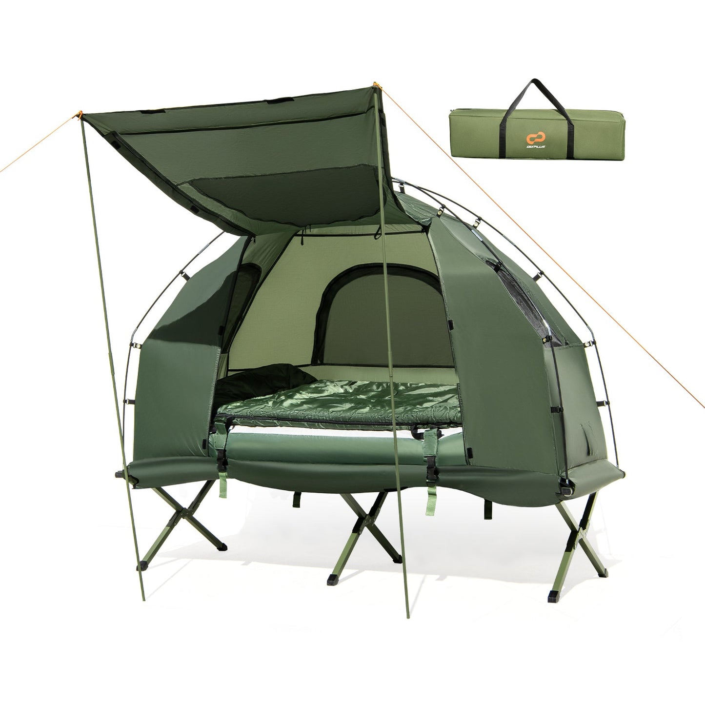 GemGear 1-Person folding camping tent with sunshade and air mattress, green, carry bag included on Tampa Home & Garden Store