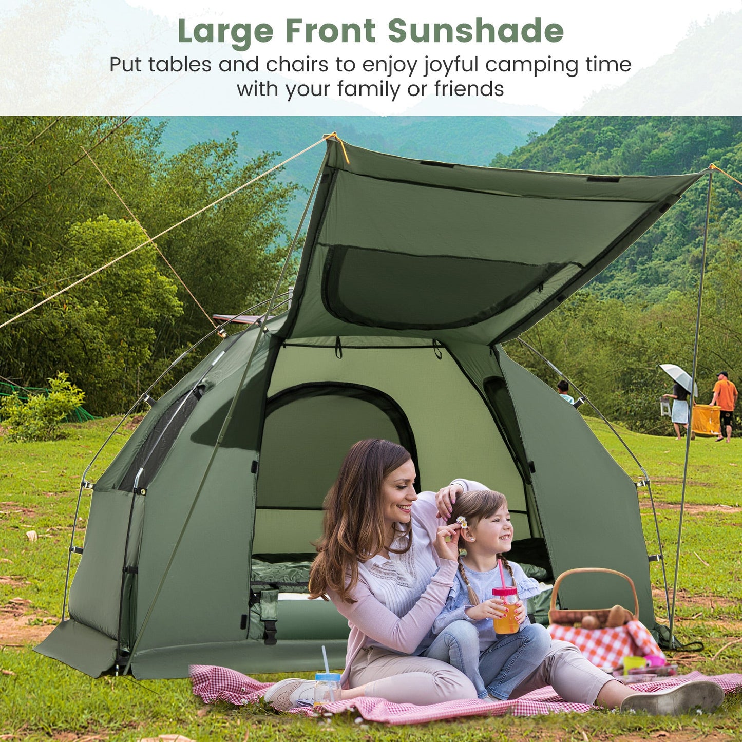 GemGear 1-Person Folding Camping Tent with Sunshade and Air Mattress olive green on Tampa Home & Garden Store