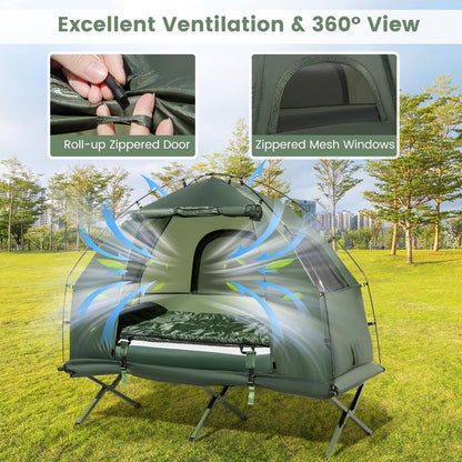GemGear 1-person folding camping tent with sunshade and air mattress, green on Tampa Home & Garden Store