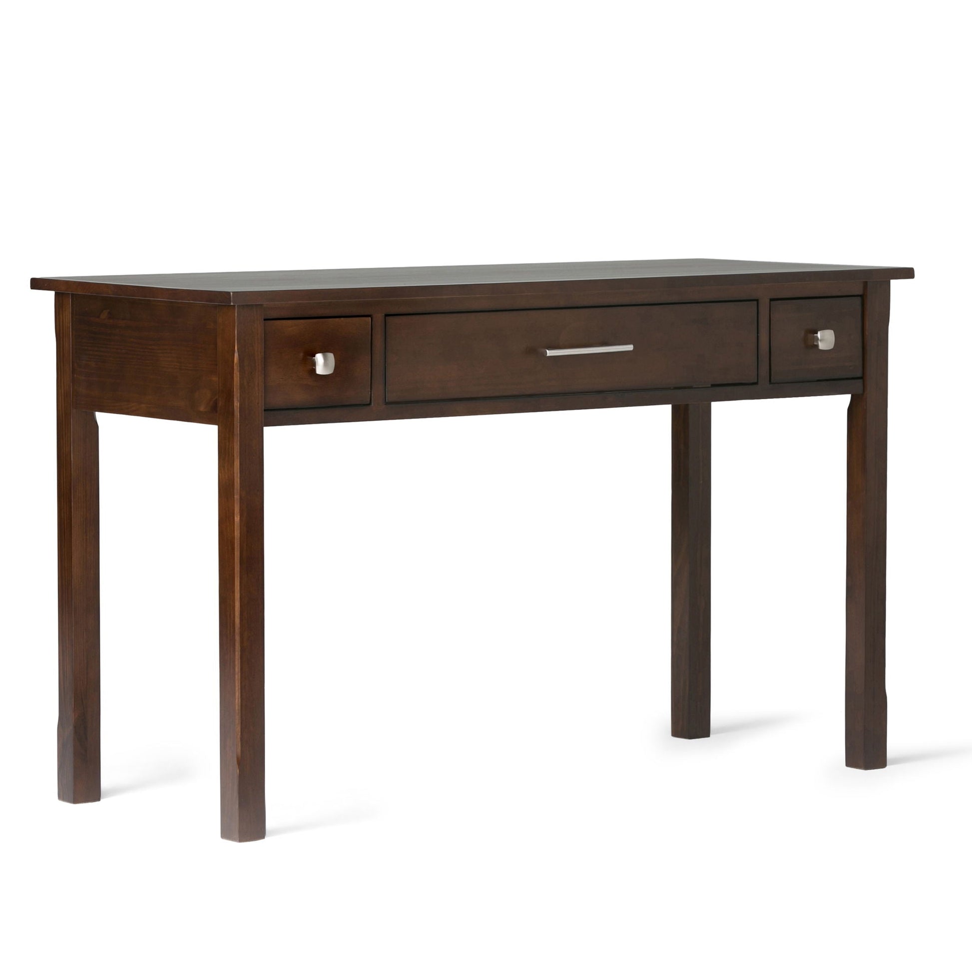 Avalon handcrafted writing desk in dark wood with two small side drawers and a center drawer on Tampa Home & Garden Store