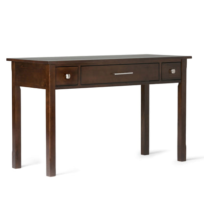 Avalon handcrafted writing desk in dark wood with two small side drawers and a center drawer on Tampa Home & Garden Store