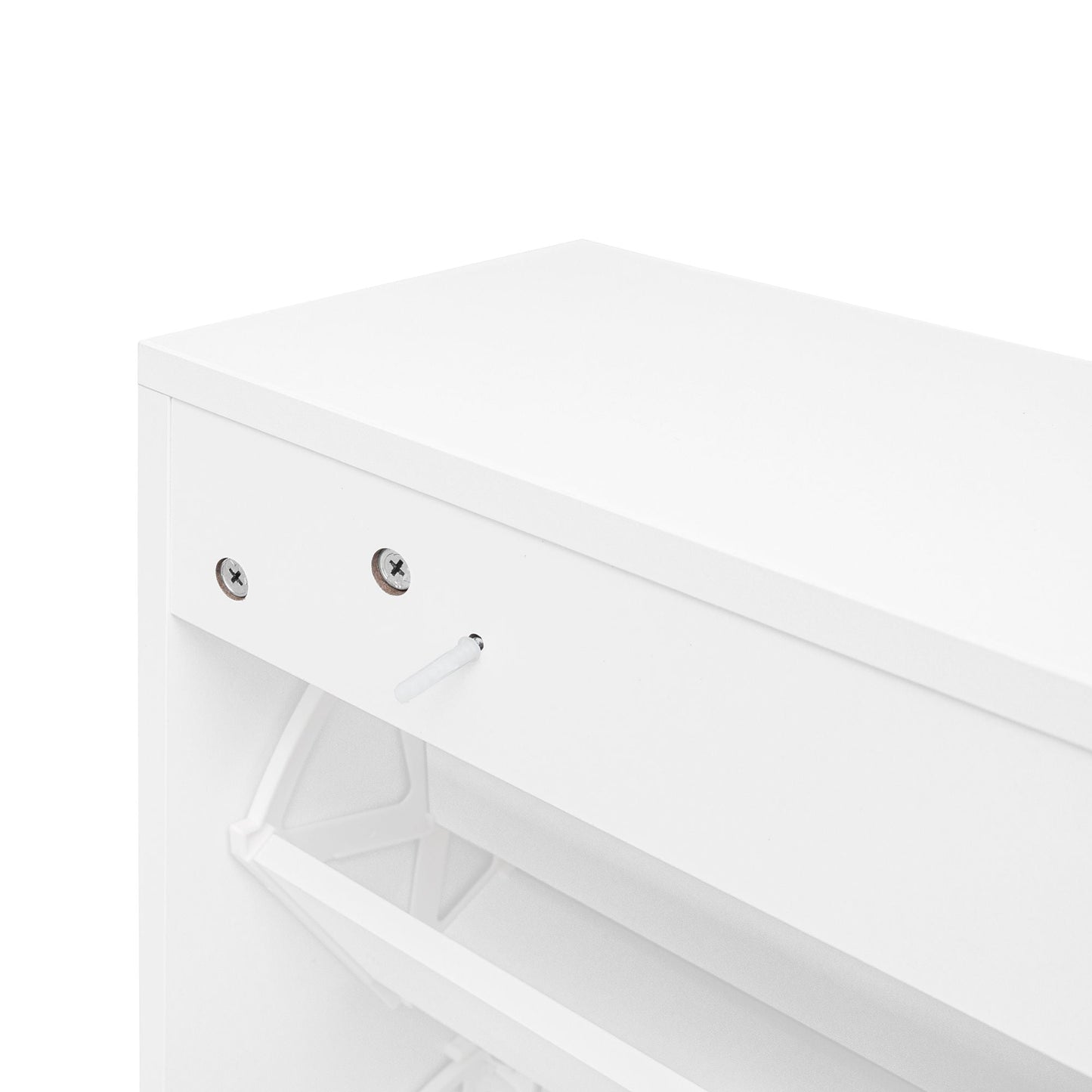 Modern Rattan 3-Door Shoe Rack Cabinet white with visible screws for entryway on Tampa Home & Garden Store