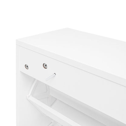 Modern Rattan 3-Door Shoe Rack Cabinet white with visible screws for entryway on Tampa Home & Garden Store