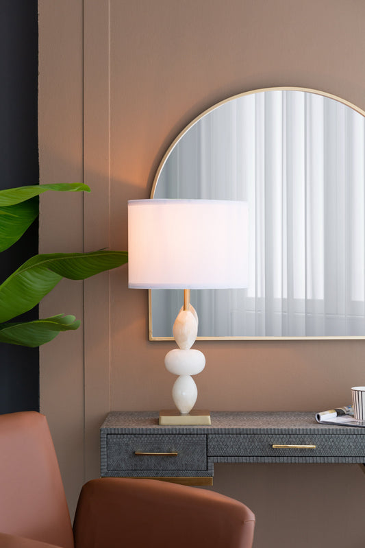 D14x26.3in table lamp with white drum shade and stacked ceramic base, HouseOfZazla, lighting on Tampa Home & Garden Store