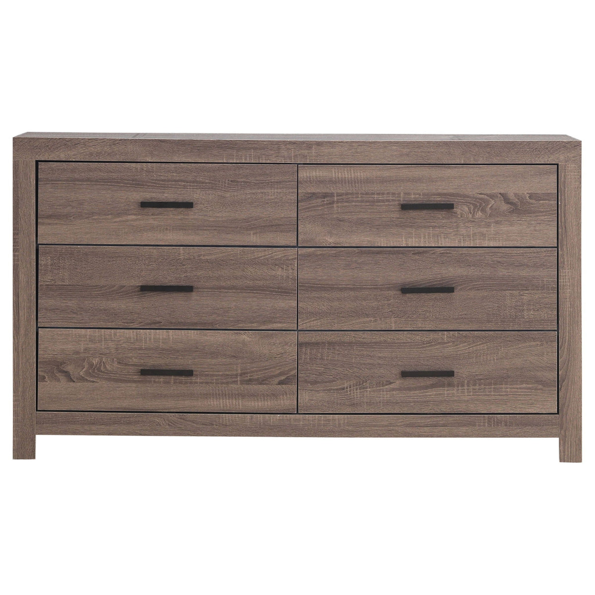 Sherwood dresser from HouseOfZazla 4-piece bedroom set in dark brown wood with black handles on Tampa Home & Garden Store