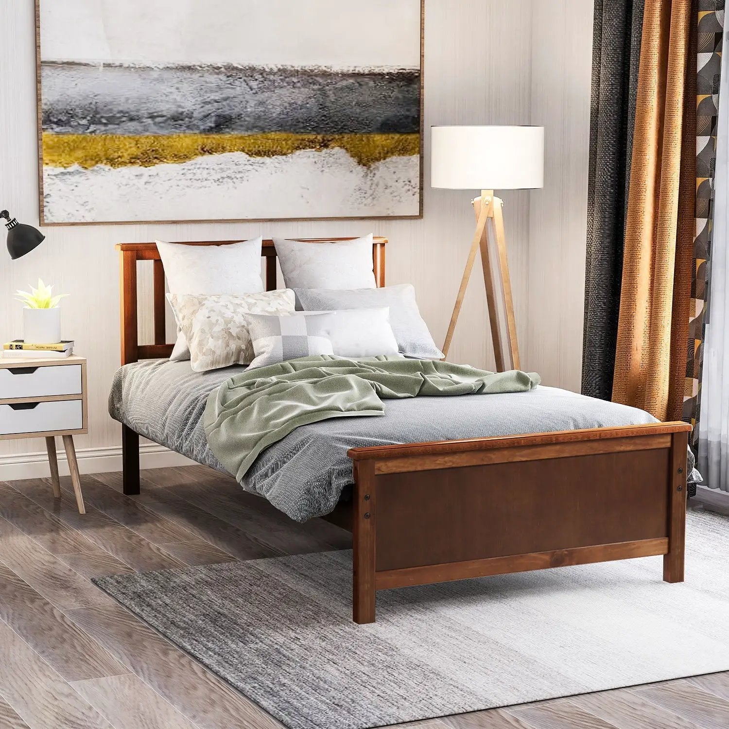 Platform bed with headboard and footboard in warm wood with slat support Unique Piece Furniture on Tampa Home & Garden Store
