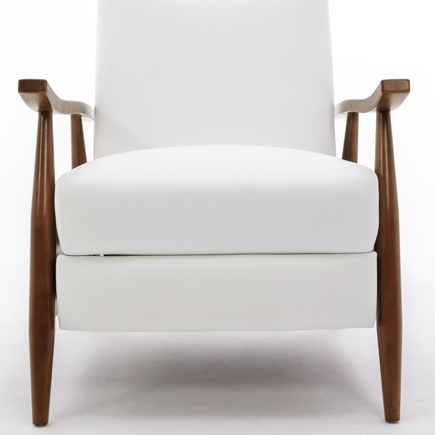 Sarasota Arm Push Back Recliner white upholstery with brown wood legs front view on Tampa Home & Garden Store