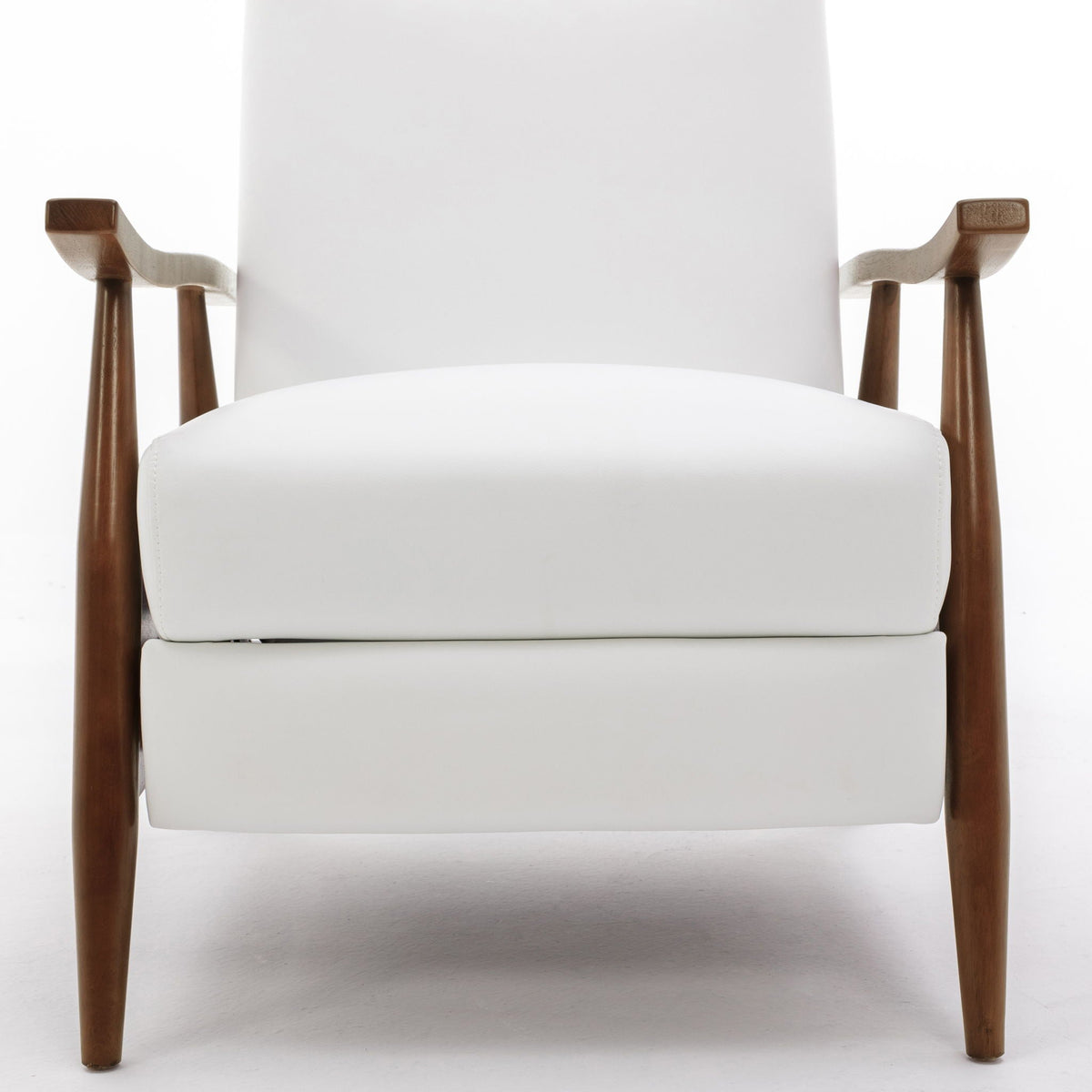 Sarasota Arm Push Back Recliner white upholstery with brown wood legs front view on Tampa Home & Garden Store