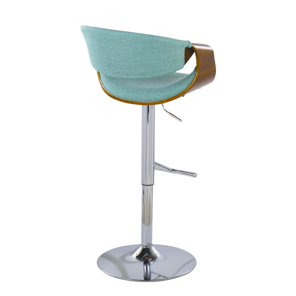 Barstool teal fabric with curved wood arm and chrome pedestal base, swivel adjustable HouseOfZazla on Tampa Home & Garden Store