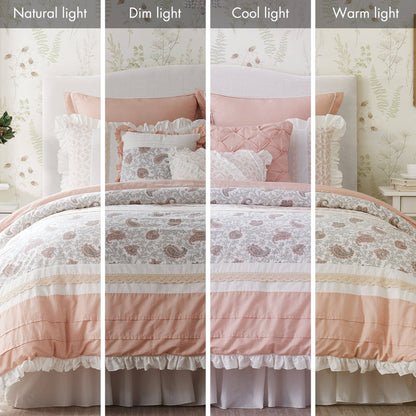 9 Piece Cotton Percale Comforter Set Blush with quilted design by HouseOfZazla on Tampa Home & Garden Store