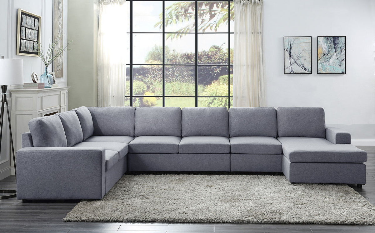 Tifton 7-seat reversible modular sectional sofa chaise in gray fabric by HouseOfZazla on Tampa Home & Garden Store