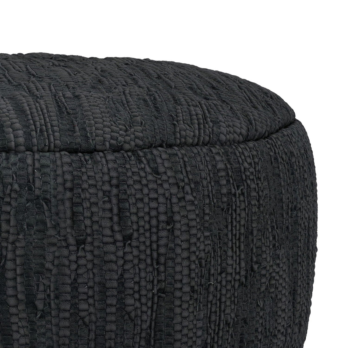 Black leather round accent pouf with dense bead-stitch surface by HouseOfZazla Fredrik on Tampa Home & Garden Store