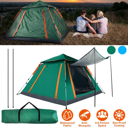 GemGear 4-5 Person Camping Tent green with orange strips foldable with carry bag on Tampa Home & Garden Store