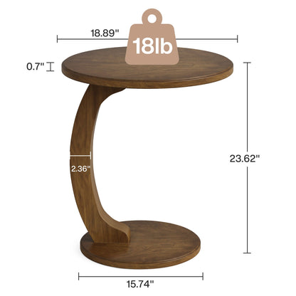 C-Shaped Round End Table brown wood finish by HouseOfZazla, compact chair side table on Tampa Home & Garden Store