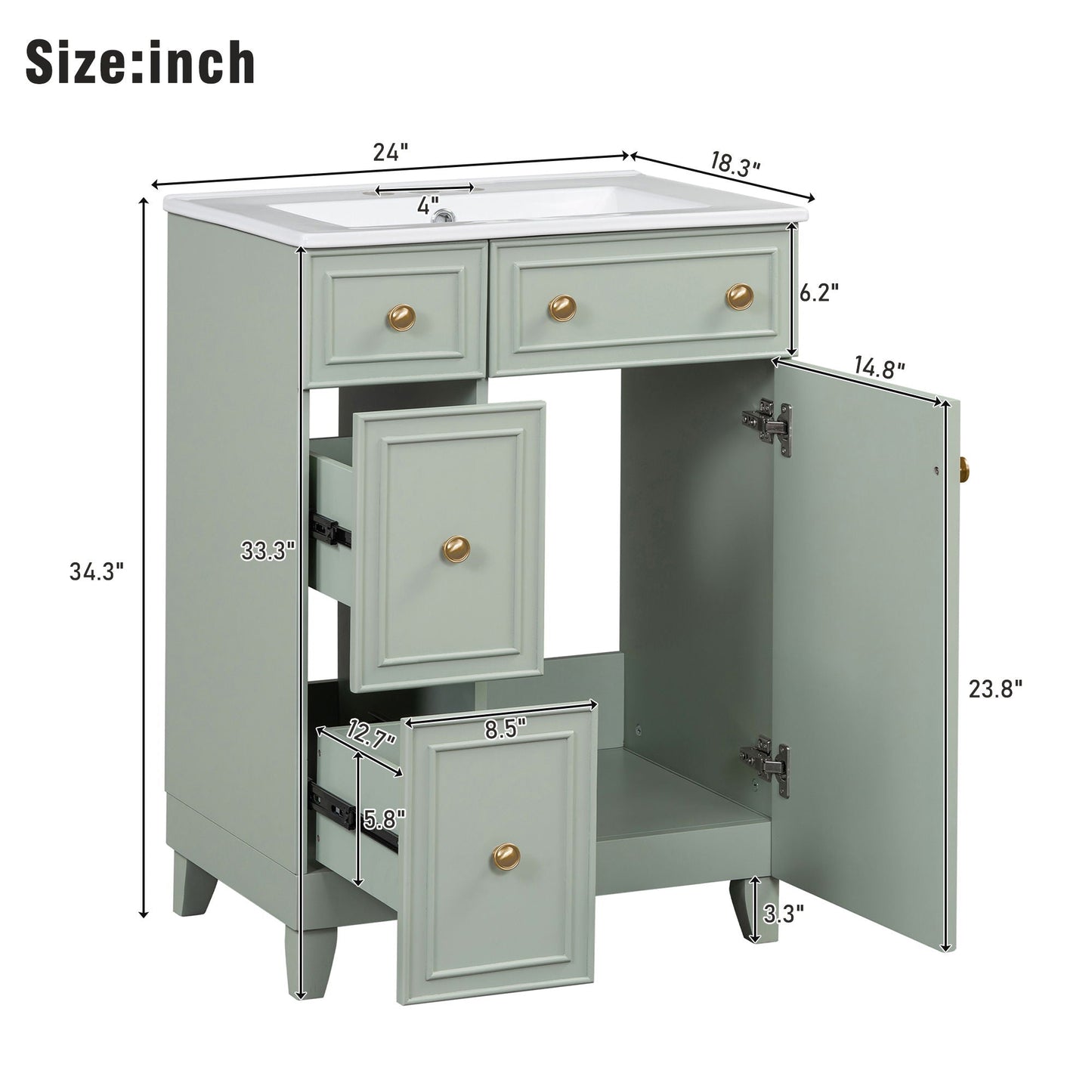 Transitional Bathroom Vanity With Ceramic Sink
