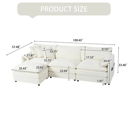 Modular sectional sofa with ottoman cream-beige fabric, deep-seat cushions, stationary by Unique Piece Furniture on Tampa Home & Garden Store