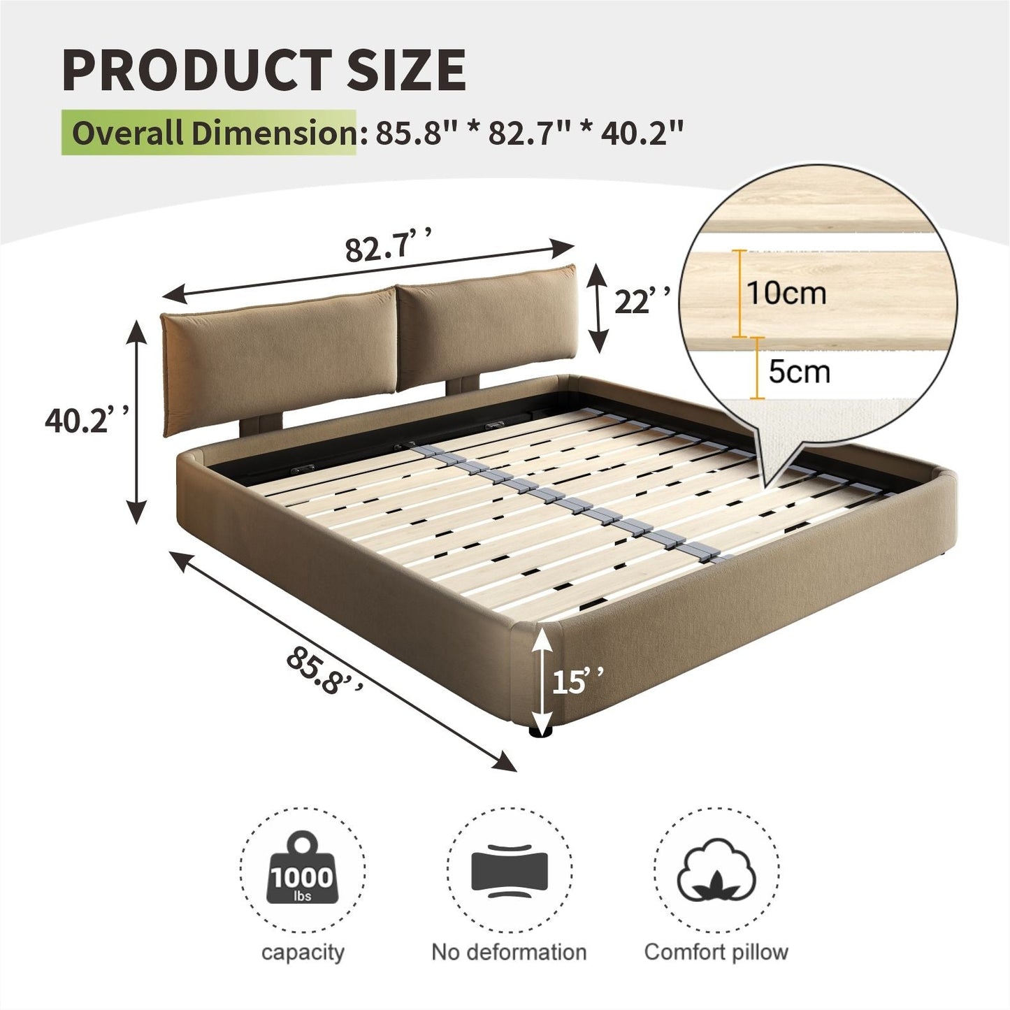 Cloud Bed Frame and Adjustable Padded Headboard