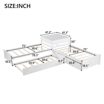 L-shaped platform bed with built-in desk and trundle drawers, white, Unique Piece Furniture on Tampa Home & Garden Store