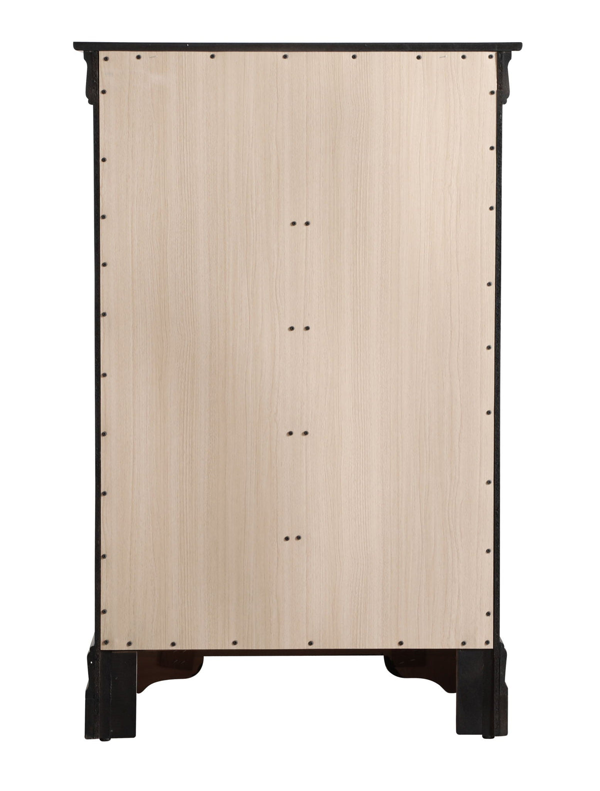 Classic carved accent chest with light natural wood panels and black framing on Tampa Home & Garden Store