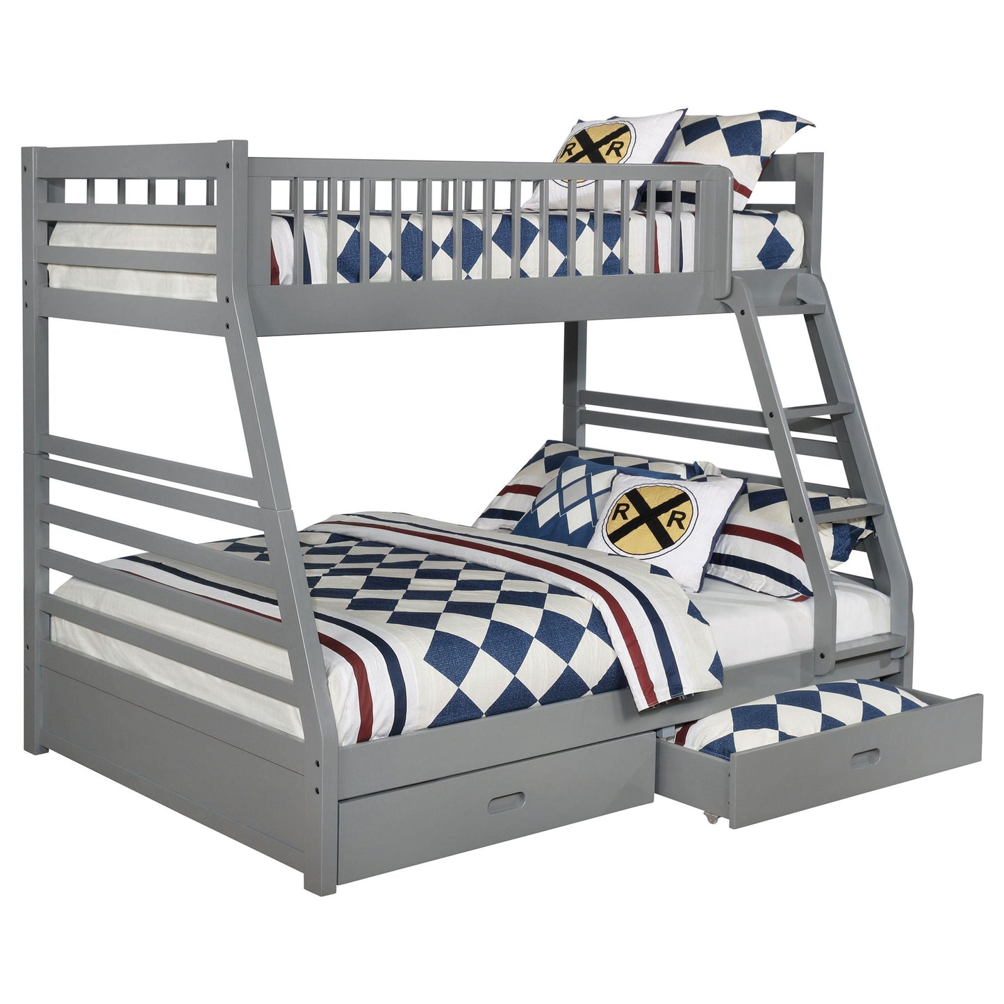 Keira Twin Over Full Bunk Bed with Gray Drawers