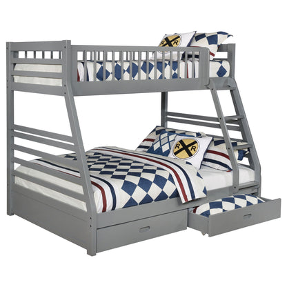 Keira Twin Over Full Bunk Bed with Gray Drawers