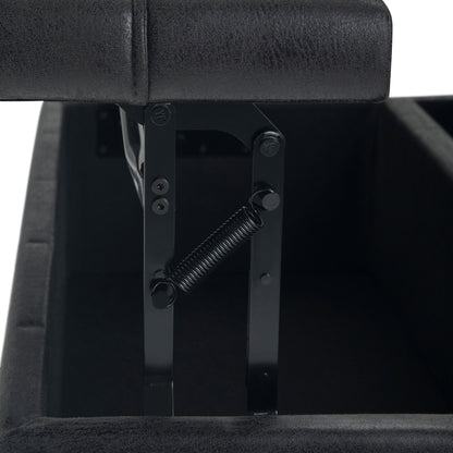Harrison Tufted Lift Top Storage Ottoman by HouseOfZazla, black leather with metal lift frame on Tampa Home & Garden Store