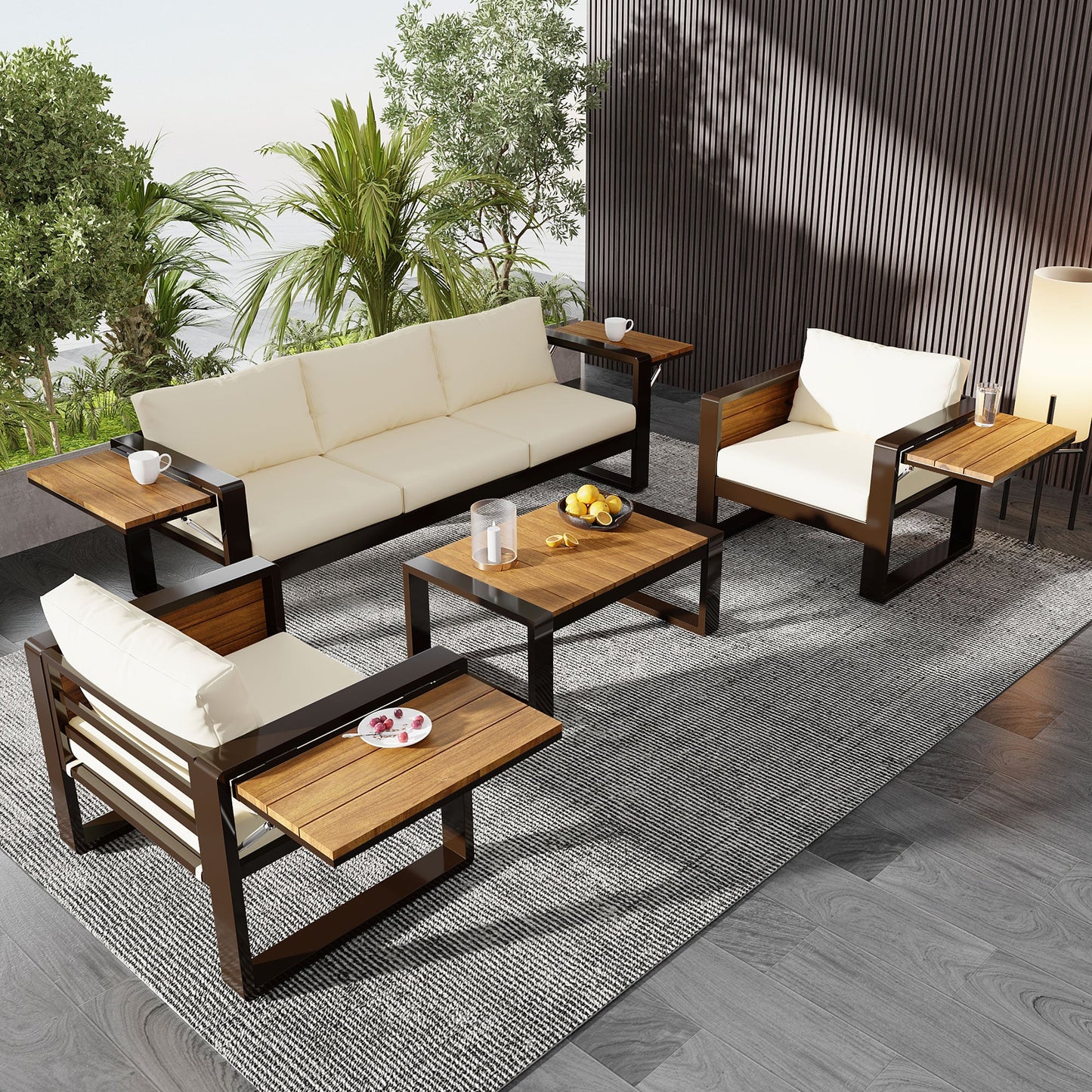 Four Piece Aluminum Outdoor Patio Set for Five