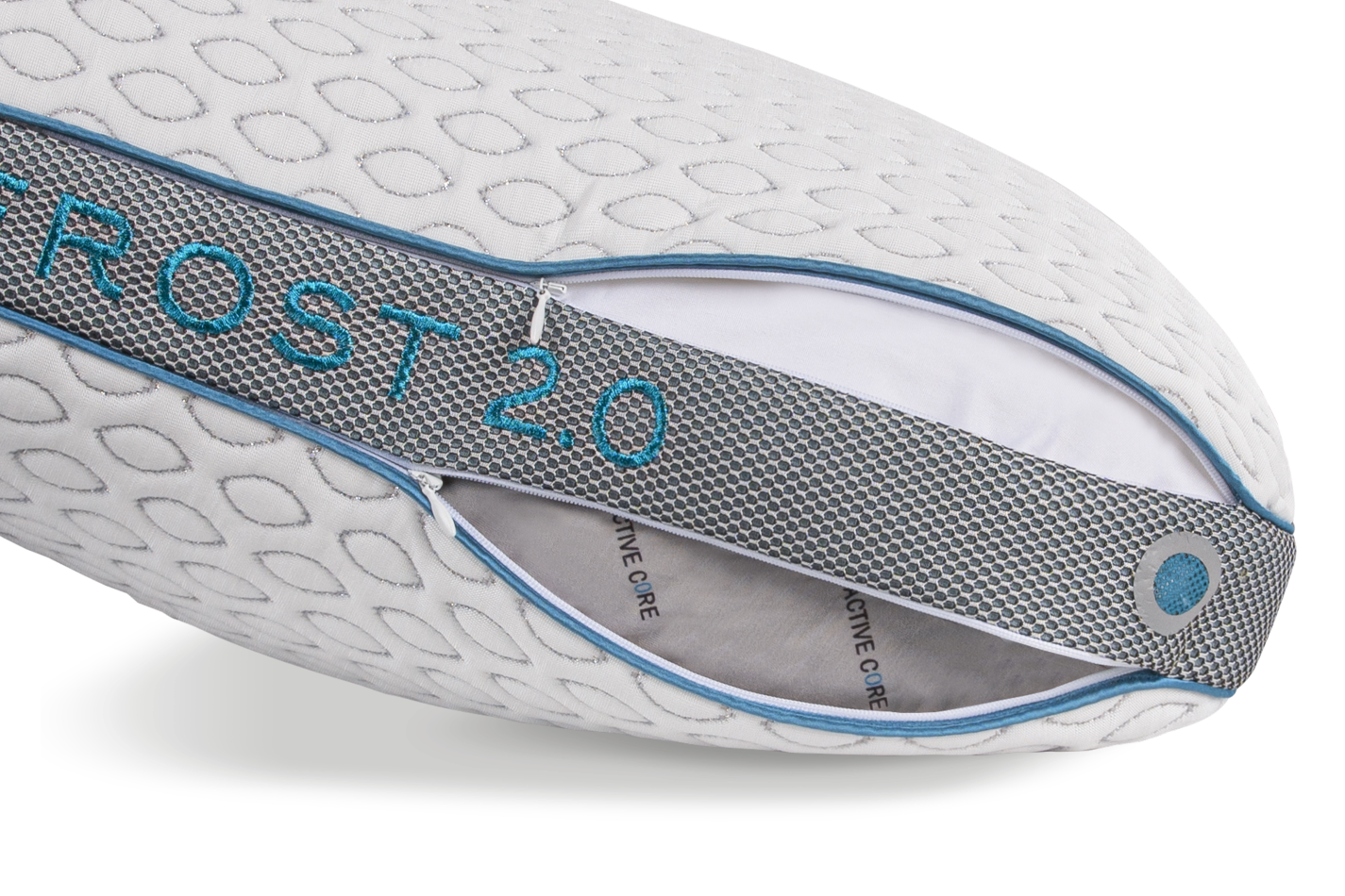 BedGear Frost Performance Pillow 2.0 cooling pillow with gray mesh band and blue trim on Tampa Home & Garden Store