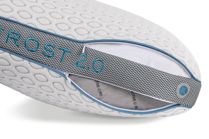 BedGear Frost Performance Pillow 2.0 cooling pillow with gray mesh band and blue trim on Tampa Home & Garden Store