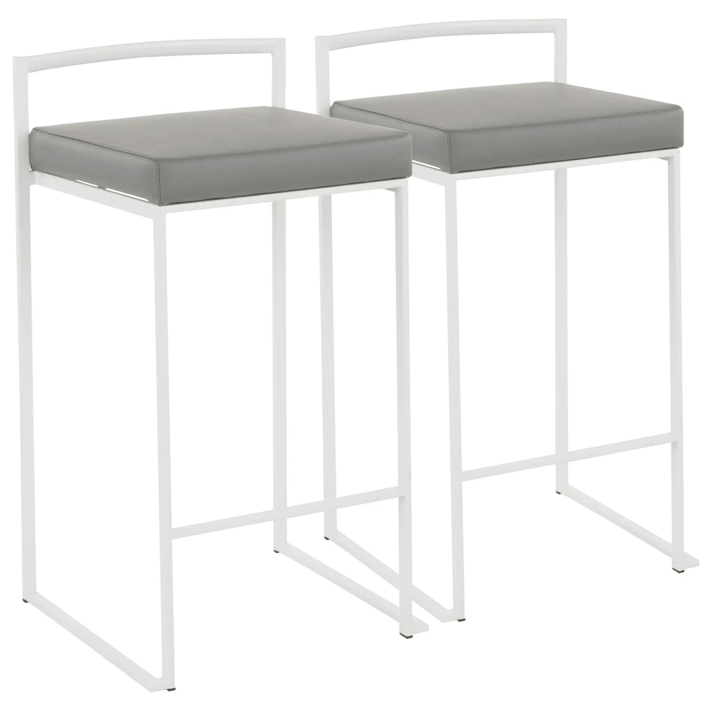 Fuji stackable counter stool pair, white metal frames with gray cushions on Tampa Home & Garden Store