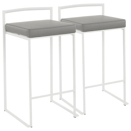 Fuji stackable counter stool pair, white metal frames with gray cushions on Tampa Home & Garden Store