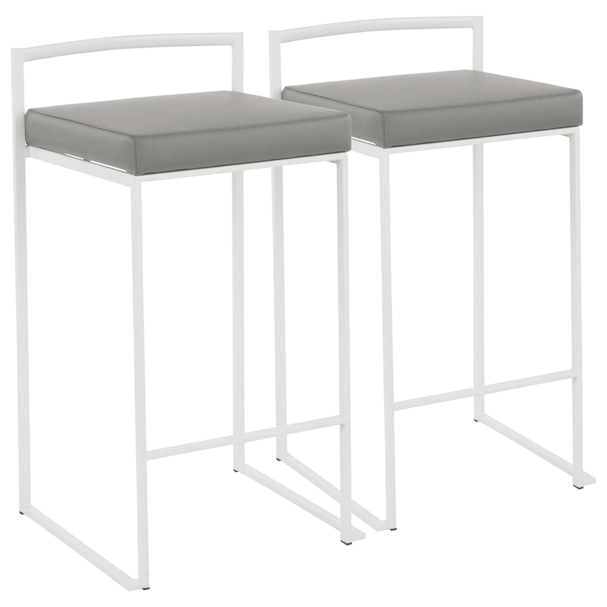 Stackable counter stool with padded gray seat, white metal frame by HouseOfZazla, 2pc Bar Stools on Tampa Home & Garden Store