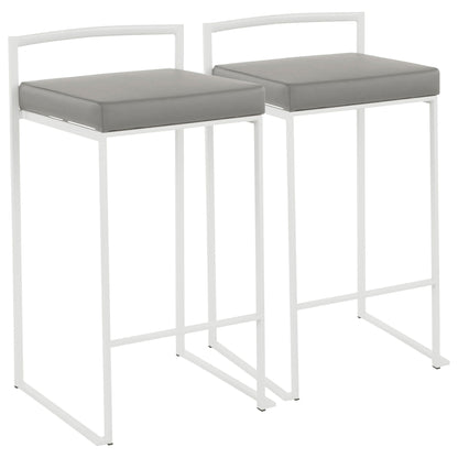 Stackable counter stool with padded gray seat, white metal frame by HouseOfZazla, 2pc Bar Stools on Tampa Home & Garden Store