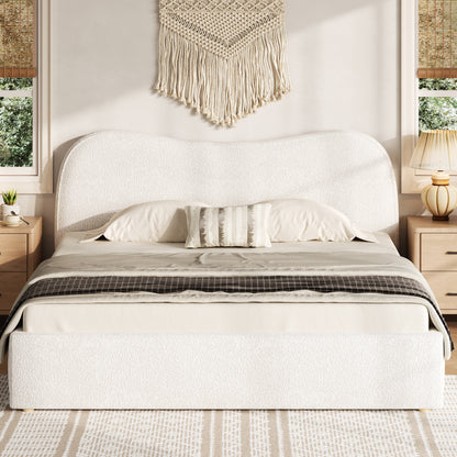 Queen Size Upholstered Platform Bed with Wooden Slats beige fabric by HouseOfZazla on Tampa Home & Garden Store