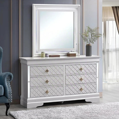 Verona Dresser white with mirrored diamond lattice drawer fronts by Unique Piece Furniture on Tampa Home & Garden Store
