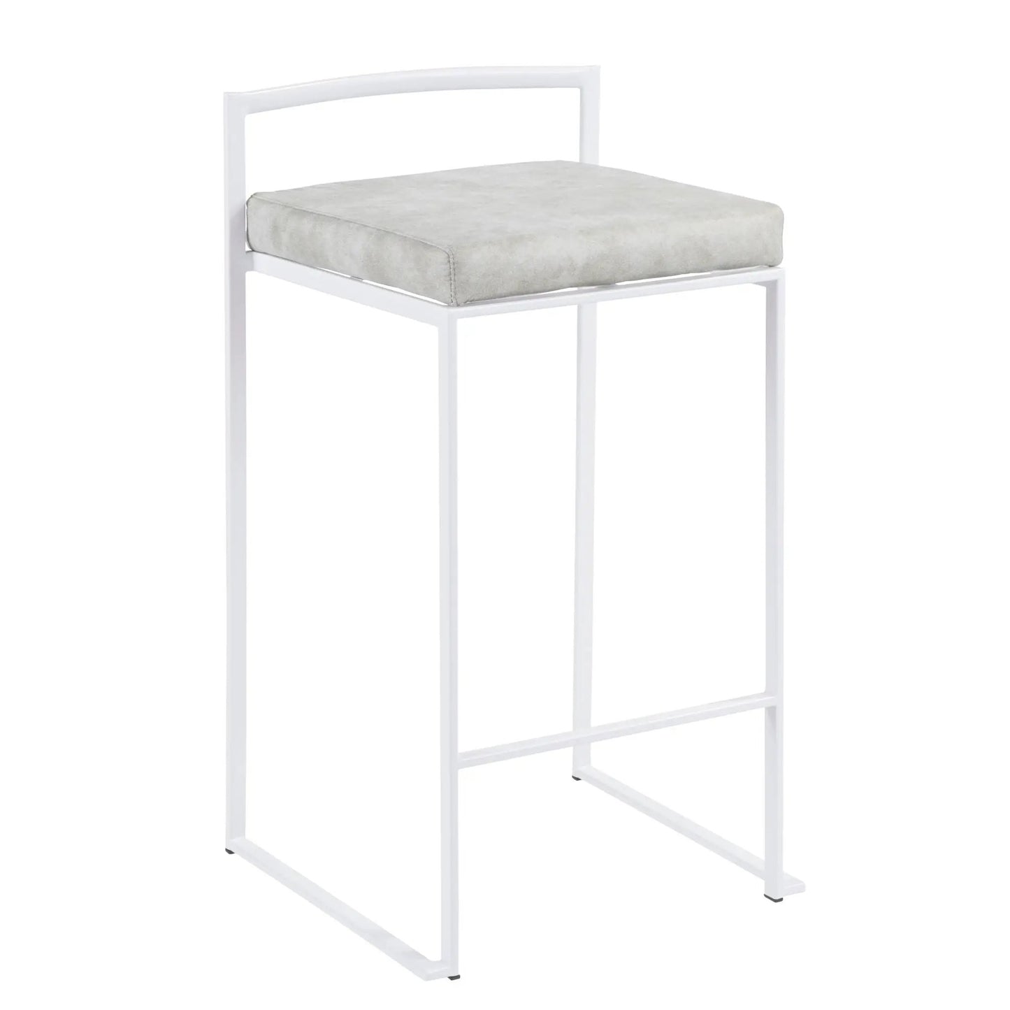 Fuji stackable counter stool with white metal frame and gray cushion on Tampa Home & Garden Store