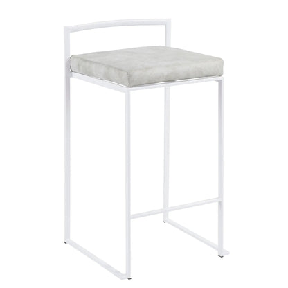 Fuji stackable counter stool with white metal frame and gray cushion on Tampa Home & Garden Store