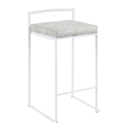 Stackable counter stool with padded gray seat and white metal frame HouseOfZazla on Tampa Home & Garden Store
