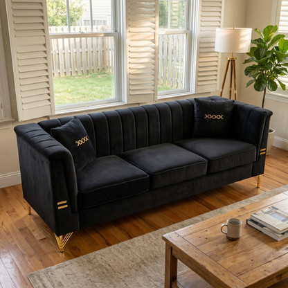 Modern Velvet Three Seater Sofa for Living Rooms