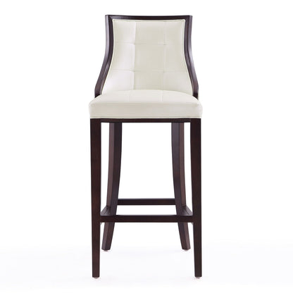 White bar-height stool with tufted backrest and seat, solid dark wood frame by HouseOfZazla on Tampa Home & Garden Store