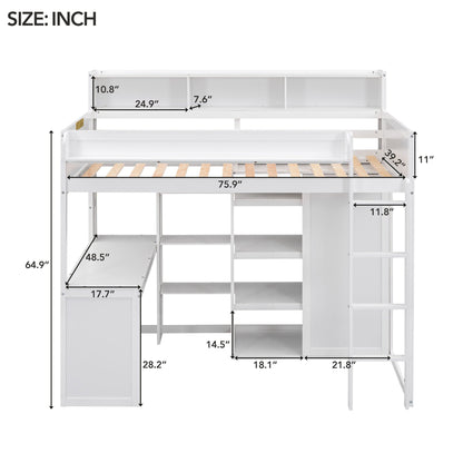 Loft bed with built-in desk, storage shelves, and wardrobe in white finish by HouseOfZazla on Tampa Home & Garden Store