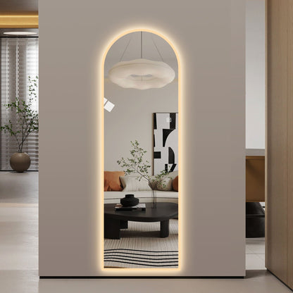 LED full-length arch wall mirror by HouseOfZazla with dimmable backlit silver frame on Tampa Home & Garden Store