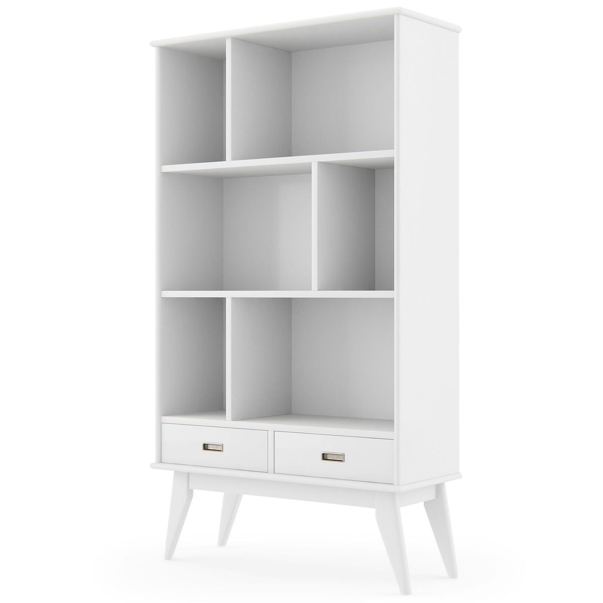 Mid Century Wide Bookcase and Storage Drawers white with cubbies and two drawers HouseOfZazla on Tampa Home & Garden Store