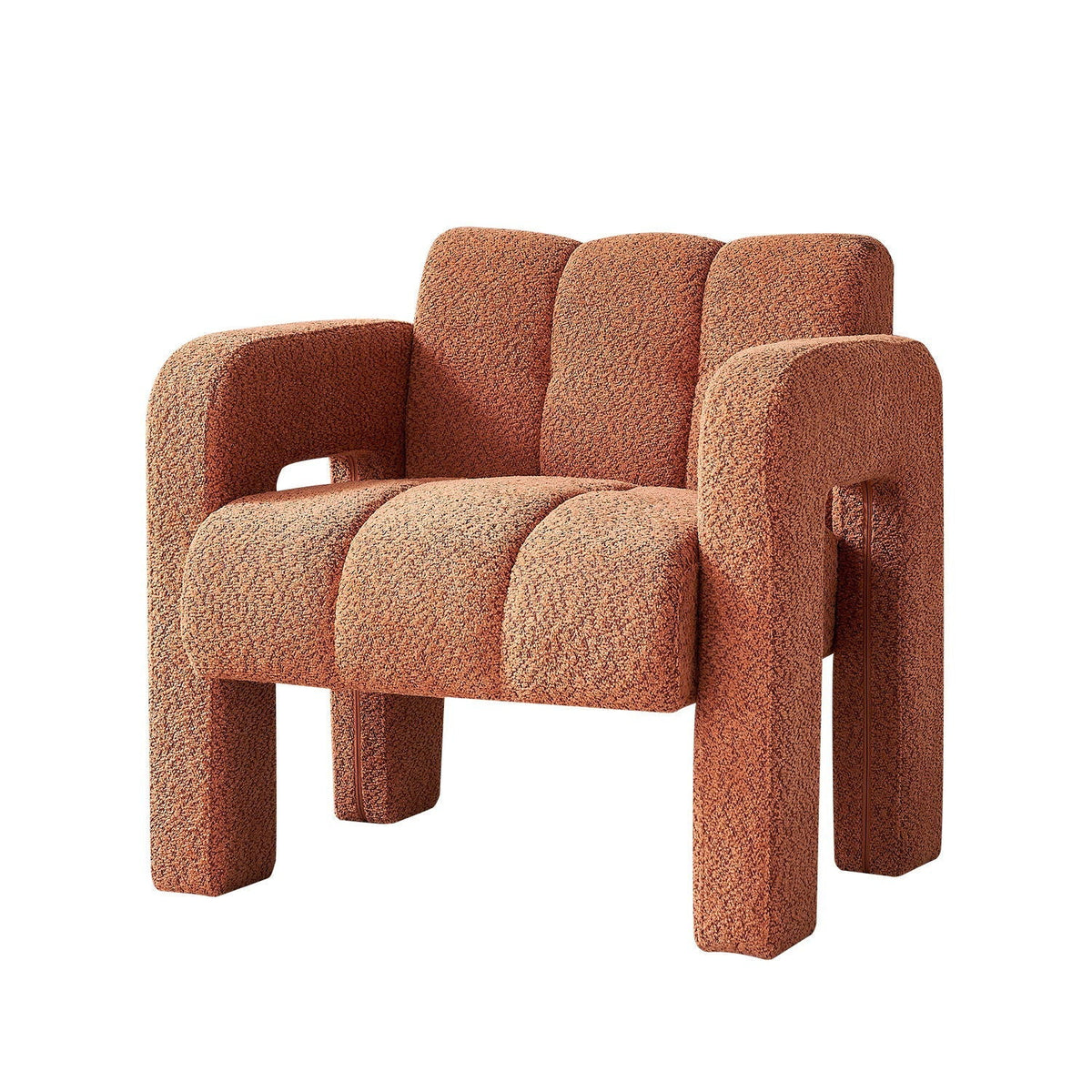 Boucle upholstered accent chair with a solid wood frame in orange boucle fabric by HouseOfZazla on Tampa Home & Garden Store