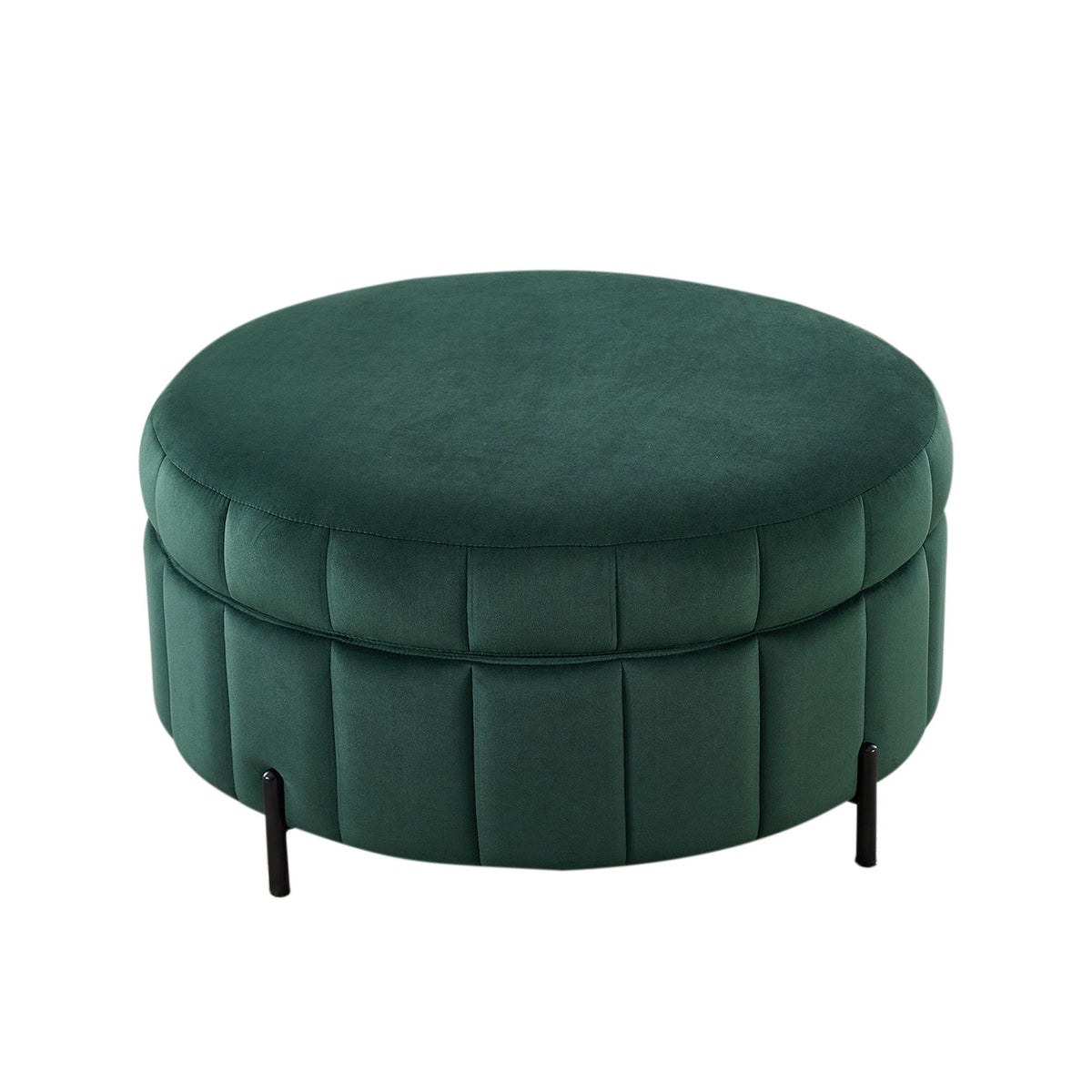 Upholstered storage ottoman with pumpkin shape, emerald velvet, channel tufting, HouseOfZazla on Tampa Home & Garden Store