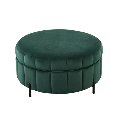 Upholstered storage ottoman with pumpkin shape, emerald velvet, channel tufting, HouseOfZazla on Tampa Home & Garden Store