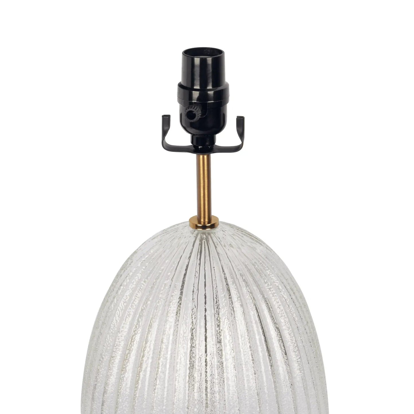 Aurora ribbed lamp base clear table lamp with large beige linen shade and gold accents on Tampa Home & Garden Store