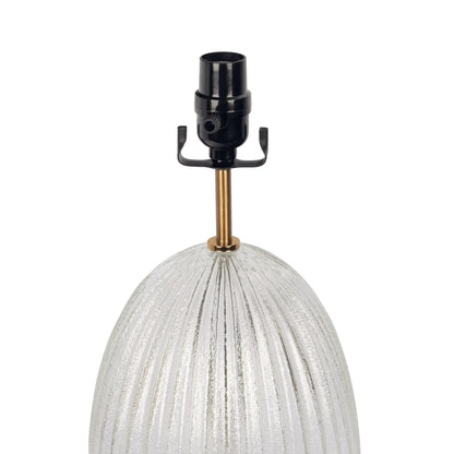 Aurora ribbed lamp base clear table lamp with large beige linen shade and gold accents on Tampa Home & Garden Store